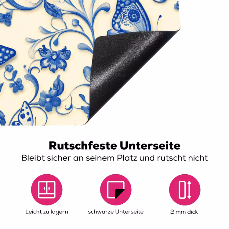 Vlinders - Bloemen - Blauw - Botanisch Inductie beschermer vinyl 3mm klein 276 -zzzzzzz-lf-onderkant