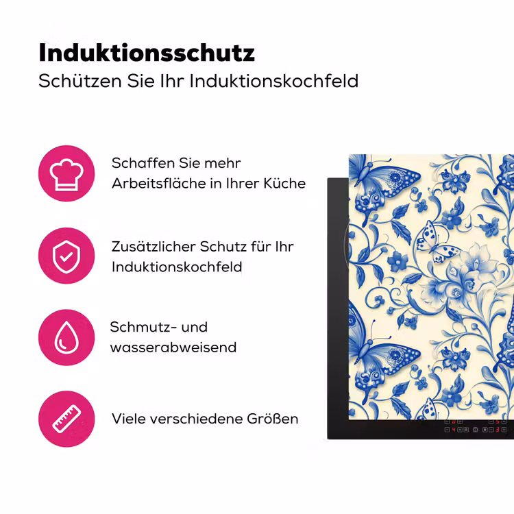 Vlinders - Bloemen - Blauw - Botanisch Inductie beschermer vinyl 3mm klein 276 -zzzzzzz-lf-ups