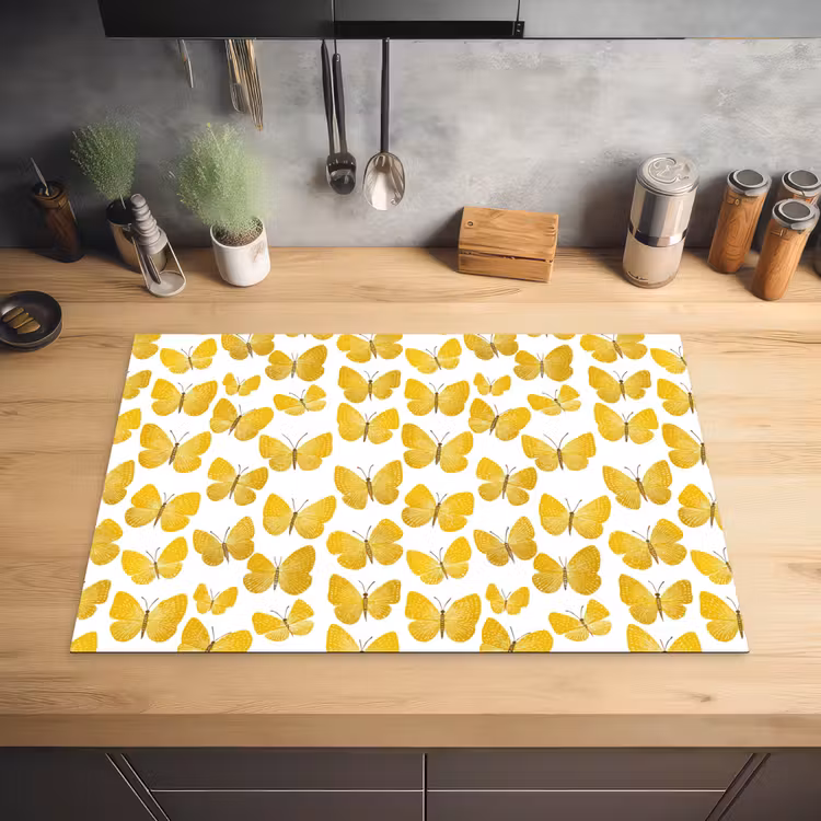 Vlinders - Botanisch - Illustratie - Geel - Wit Inductie beschermer vinyl 3mm klein 276 -sfeer5