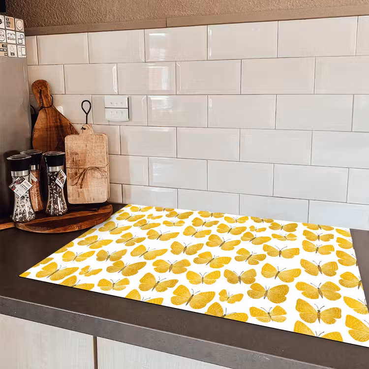 Vlinders - Botanisch - Illustratie - Geel - Wit Inductie beschermer vinyl 3mm klein 276 -sfeer3