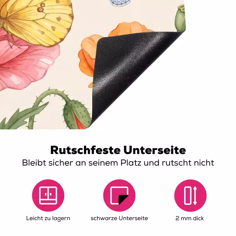Vlinders - Klaprozen - Illustratie - Kleurrijk Inductie beschermer vinyl 3mm klein -zzzzzzz-lf-onderkant