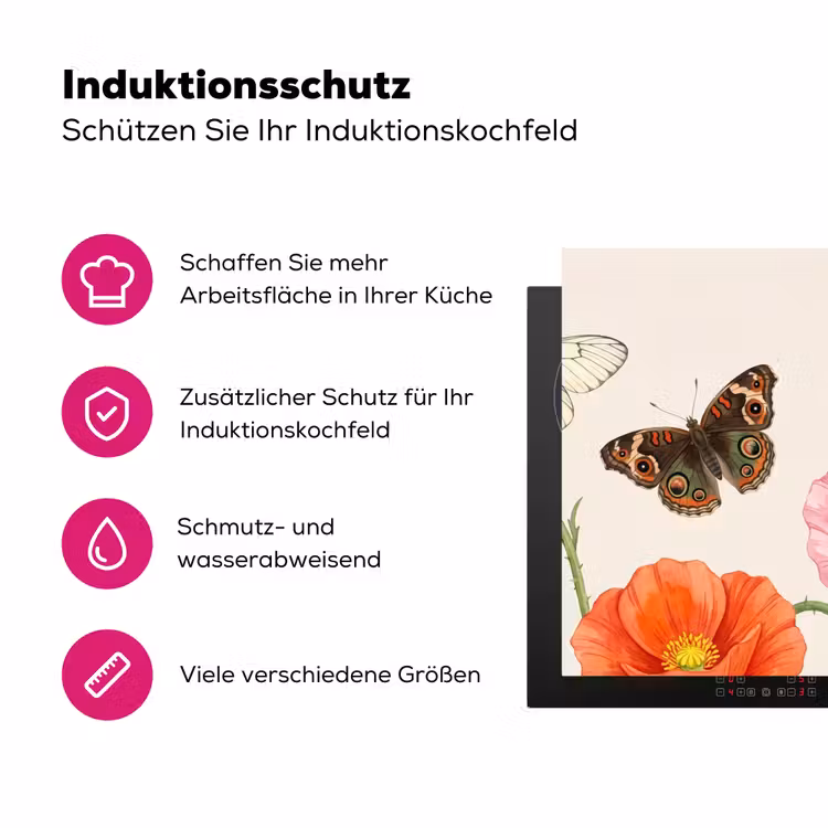Vlinders - Klaprozen - Illustratie - Kleurrijk Inductie beschermer vinyl 3mm klein -zzzzzzz-lf-ups