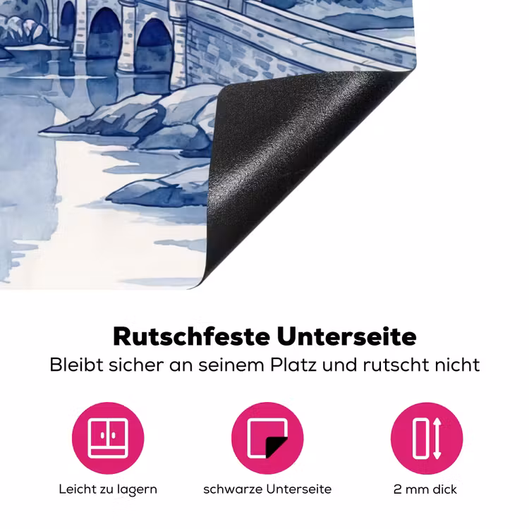Schots - Kasteel - Blauw - Aquarel Inductie beschermer vinyl 3mm klein -zzzzzzz-lf-onderkant