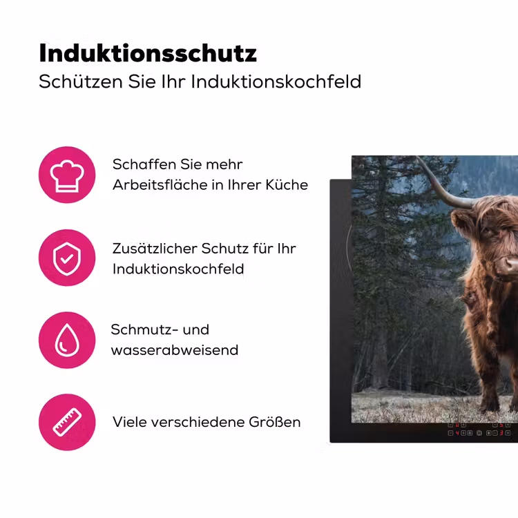 Schotse hooglander - Berg - Landschap - Bomen - Koe - Natuur Inductie beschermer vinyl 3mm klein -zzzzzzz-lf-ups
