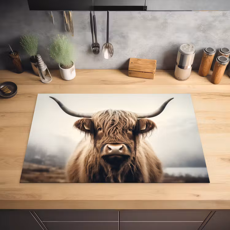 Schotse hooglander - Hoorns - Landschap Inductie beschermer vinyl 3mm klein -sfeer5