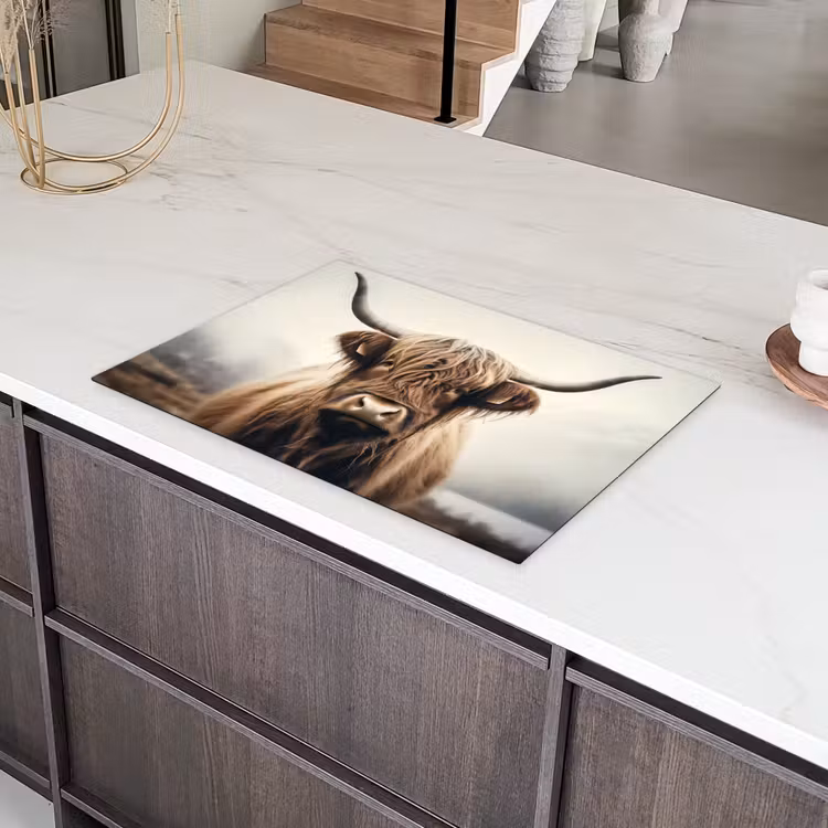 Schotse hooglander - Hoorns - Landschap Inductie beschermer vinyl 3mm klein -sfeer8