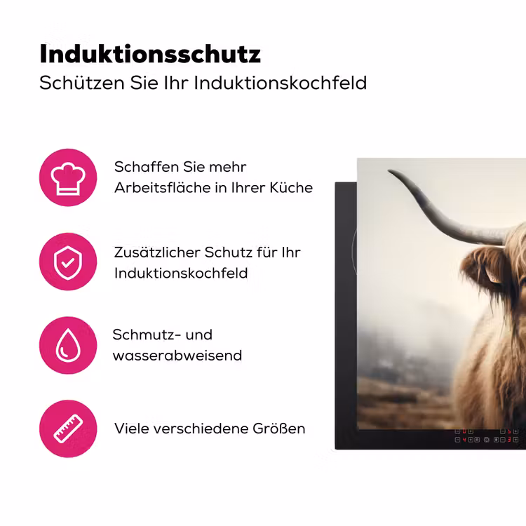 Schotse hooglander - Hoorns - Landschap Inductie beschermer vinyl 3mm klein -zzzzzzz-lf-ups