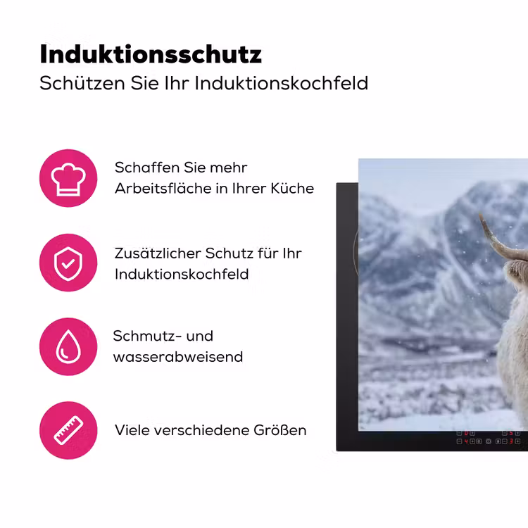 Schotse Hooglander - Sneeuw - Bergen - Winter Inductie beschermer vinyl 3mm klein -zzzzzzz-lf-ups
