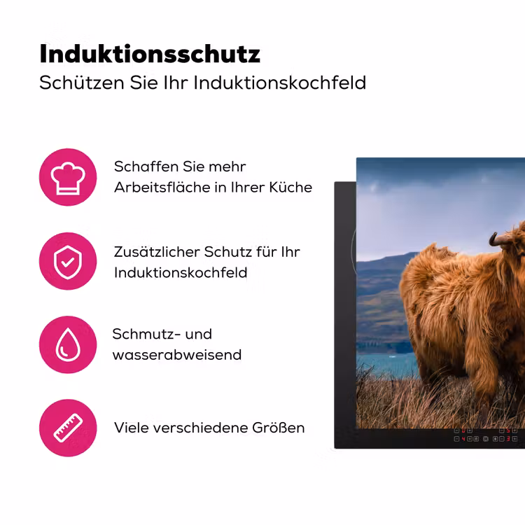 Schotse Hooglander - Berg - Water - Natuur - Koe Inductie beschermer vinyl 3mm klein -zzzzzzz-lf-ups