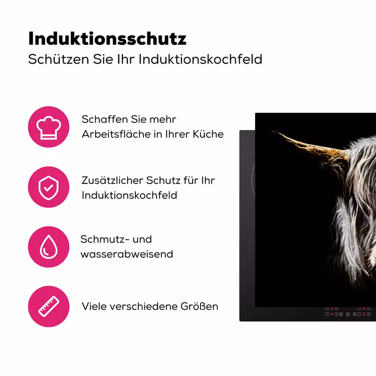 Schotse hooglander - Goud - Hoorns - Zwart wit - Koe - Dieren Inductie beschermer vinyl 3mm klein -zzzzzzz-lf-ups