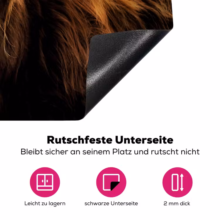 Schotse Hooglander - Horens - Zwart - Dieren - Natuur - Wild - Koe Inductie beschermer vinyl 3mm klein -zzzzzzz-lf-onderkant