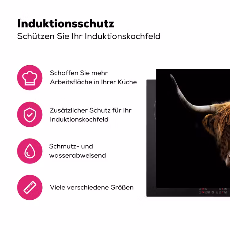 Schotse Hooglander - Horens - Zwart - Dieren - Natuur - Wild - Koe Inductie beschermer vinyl 3mm klein -zzzzzzz-lf-ups