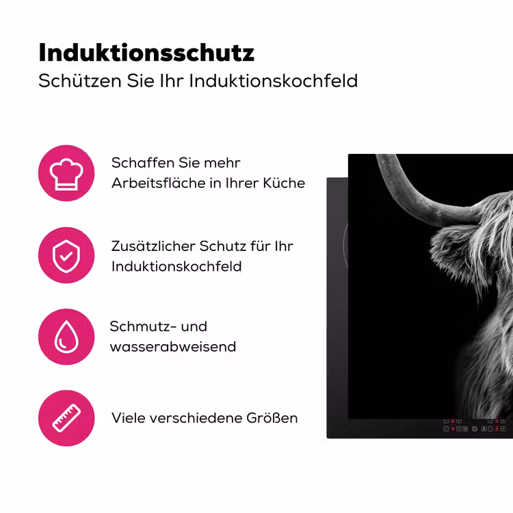Schotse Hooglander - Horens - Zwart - Wit - Koe - Wild - Dieren Inductie beschermer vinyl 3mm klein -zzzzzzz-lf-ups