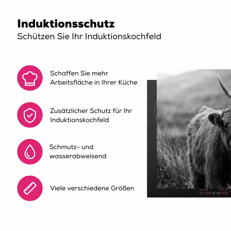 Schotse hooglander - Kalf - Zwart - Wit Inductie beschermer vinyl 3mm klein -zzzzzzz-lf-ups