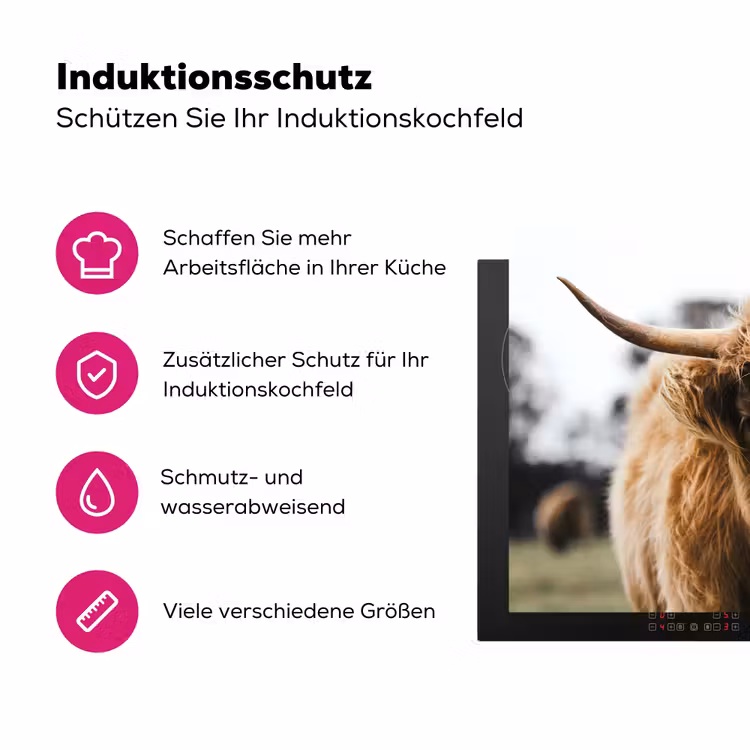 Schotse Hooglander - Koe - Gras - Dieren - Natuur Inductie beschermer vinyl 3mm klein -zzzzzzz-lf-ups