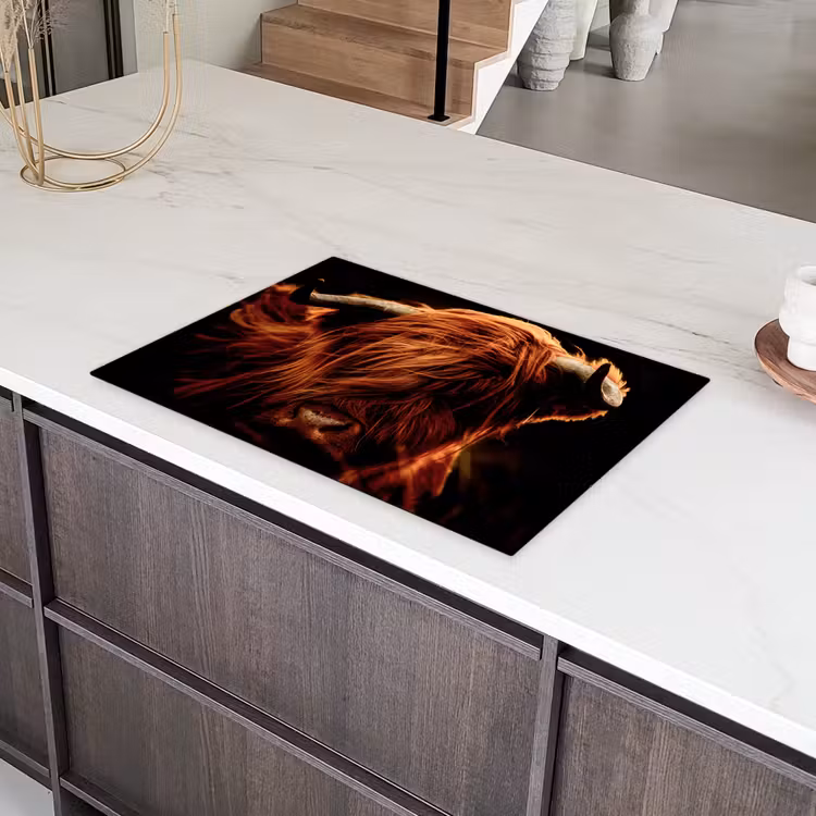 Schotse hooglander - Koe - Hoorns - Portret - Dieren Inductie beschermer vinyl 3mm klein -sfeer8