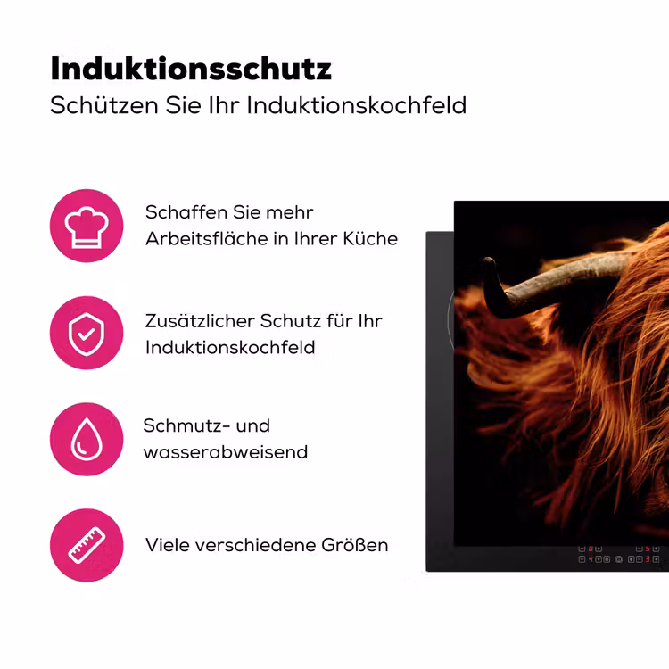 Schotse hooglander - Koe - Hoorns - Portret - Dieren Inductie beschermer vinyl 3mm klein -zzzzzzz-lf-ups