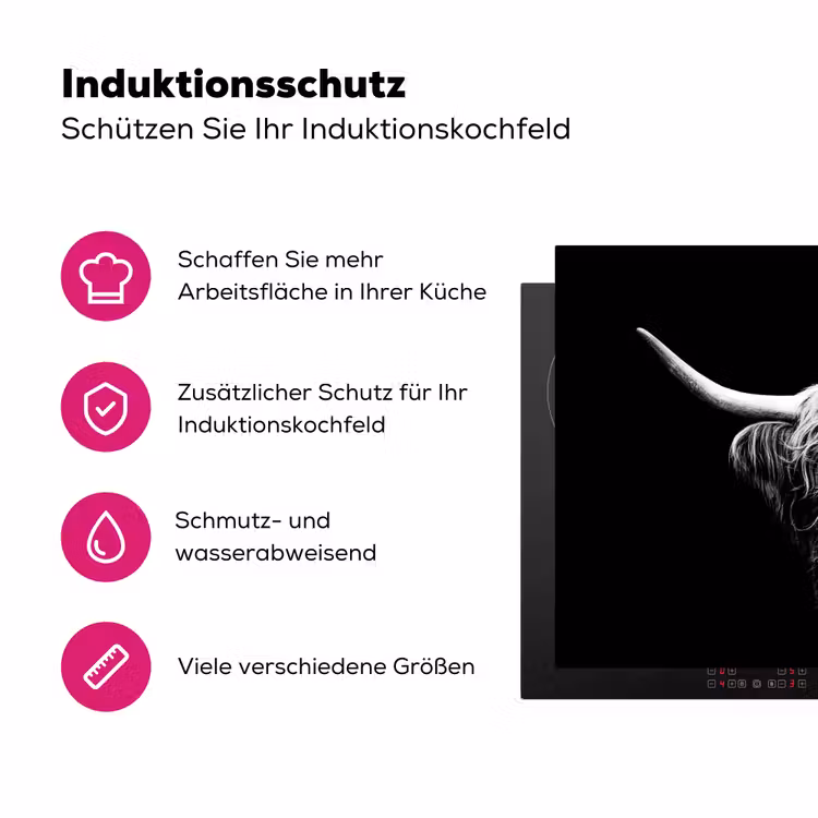 Schotse Hooglander - Koe - Zwart - Wit - Dieren Inductie beschermer vinyl 3mm klein -zzzzzzz-lf-ups