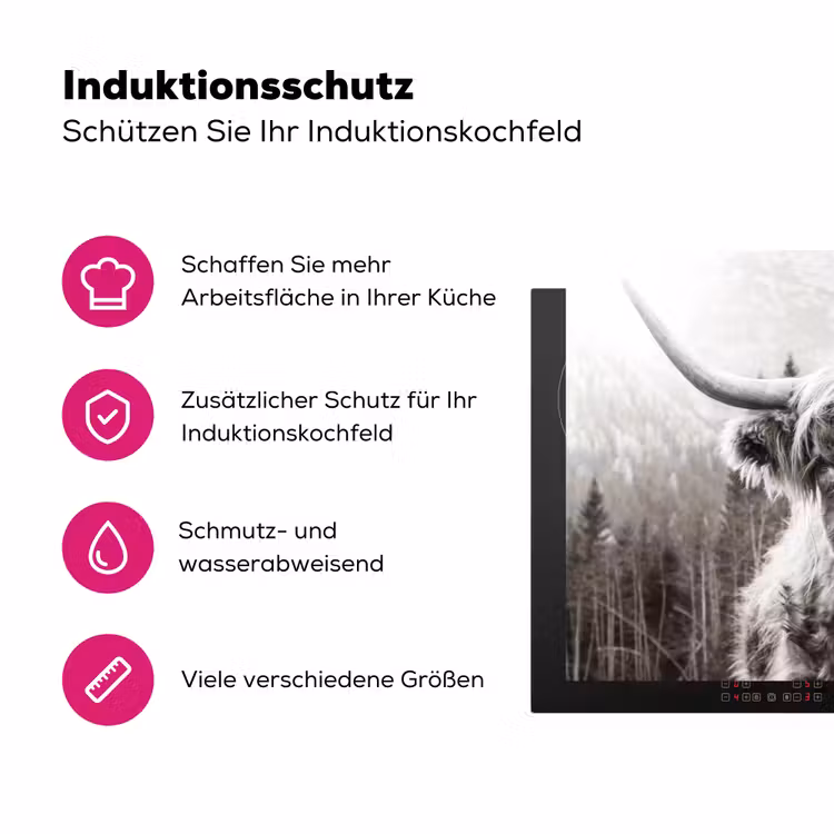 Schotse hooglander - Koe - Dieren - Zwart - Wit Inductie beschermer vinyl 3mm klein -zzzzzzz-lf-ups