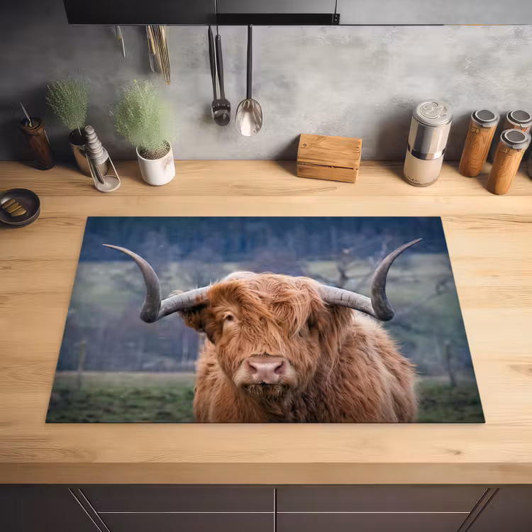 Schotse Hooglander - Koeienkop - Landschap - Natuur - Koe Inductie beschermer vinyl 3mm klein -sfeer5