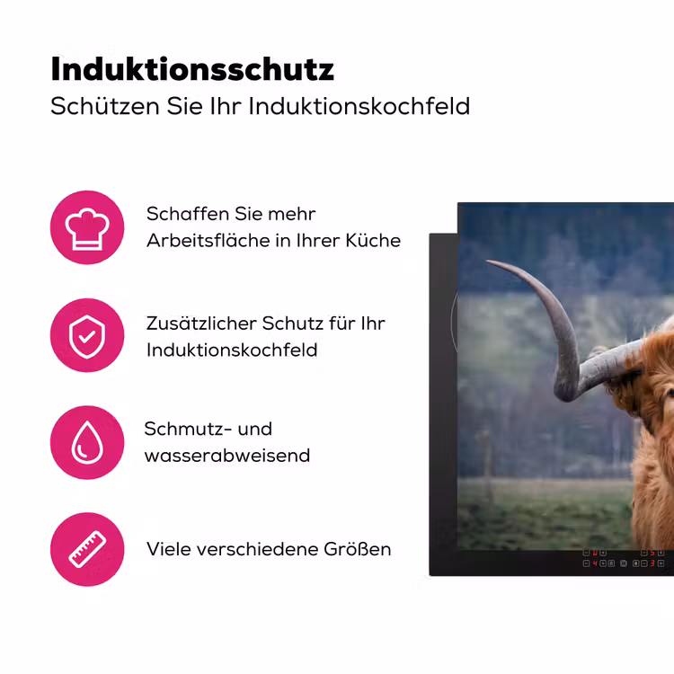 Schotse Hooglander - Koeienkop - Landschap - Natuur - Koe Inductie beschermer vinyl 3mm klein -zzzzzzz-lf-ups