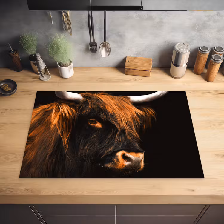 Schotse hooglander - Zwart - Koe - Hoorn - Dieren Inductie beschermer vinyl 3mm klein -sfeer5