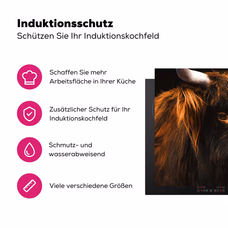 Schotse hooglander - Zwart - Koe - Hoorn - Dieren Inductie beschermer vinyl 3mm klein -zzzzzzz-lf-ups