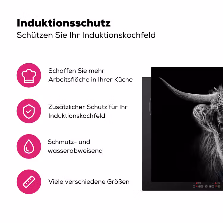 Schotse hooglander - Zwart - Koe - Dieren Inductie beschermer vinyl 3mm klein -zzzzzzz-lf-ups