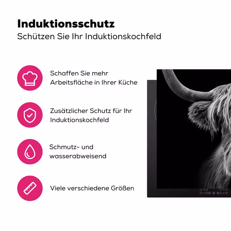 Schotse hooglander - Zwart - Wit Inductie beschermer vinyl 3mm klein -zzzzzzz-lf-ups