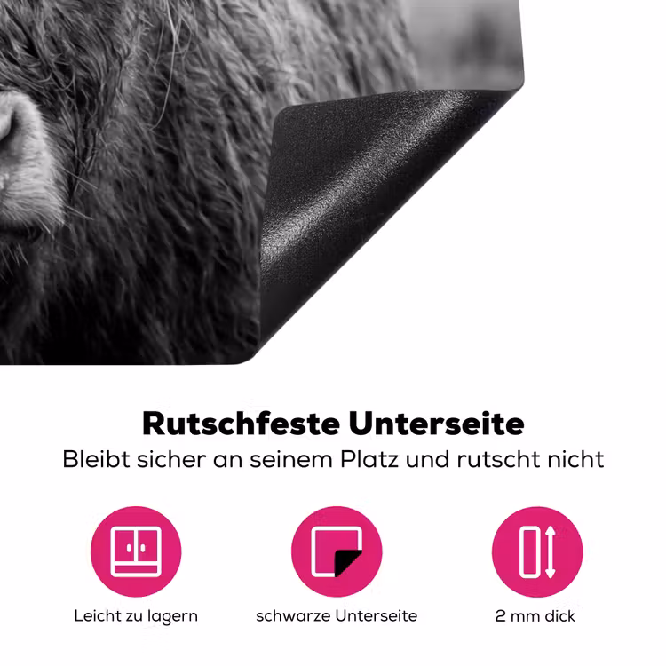 Schotse hooglander - Zwart - Wit - Gras Inductie beschermer vinyl 3mm klein -zzzzzzz-lf-onderkant
