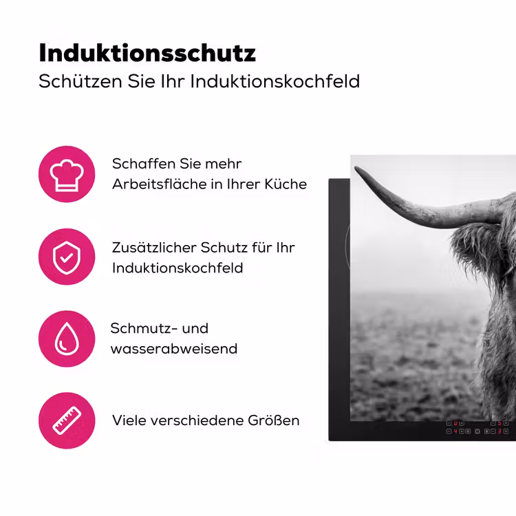 Schotse hooglander - Zwart - Wit - Gras Inductie beschermer vinyl 3mm klein -zzzzzzz-lf-ups