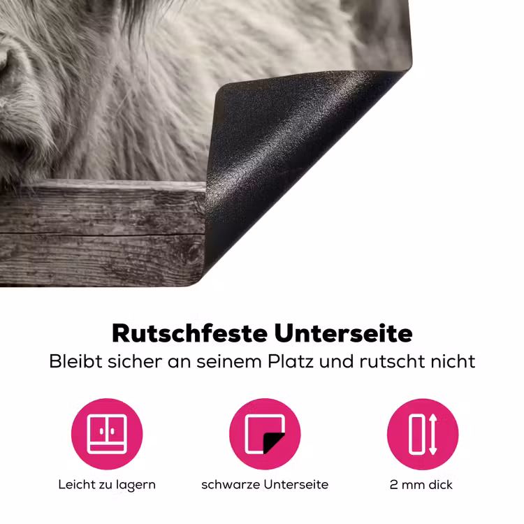 Schotse hooglander - Zwart - Wit - Hout Inductie beschermer vinyl 3mm klein -zzzzzzz-lf-onderkant