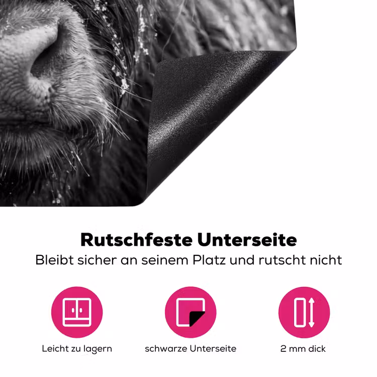 Schotse hooglander - Zwart - Wit - Sneeuwvlokken Inductie beschermer vinyl 3mm klein -zzzzzzz-lf-onderkant