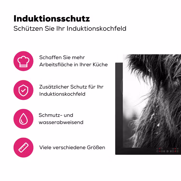 Schotse hooglander - Zwart - Wit - Sneeuwvlokken Inductie beschermer vinyl 3mm klein -zzzzzzz-lf-ups
