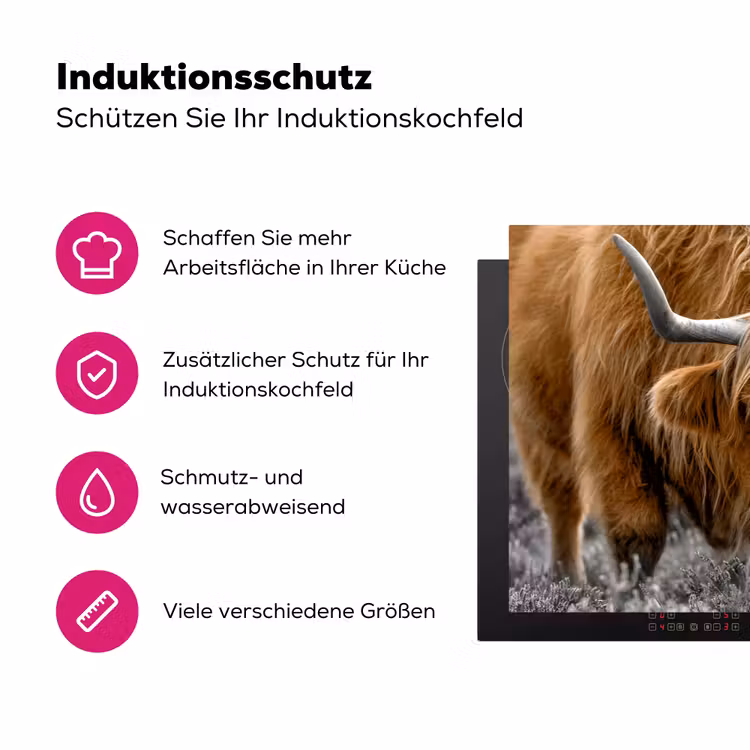 Schotse Hooglander - Dieren - Bruin - Koe - Zwart - Wit - Natuur Inductie beschermer vinyl 3mm klein -zzzzzzz-lf-ups