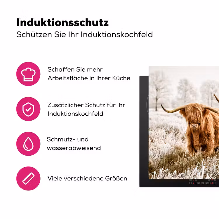 Schotse hooglander - Koe - Natuur - Winter Inductie beschermer vinyl 3mm klein -zzzzzzz-lf-ups
