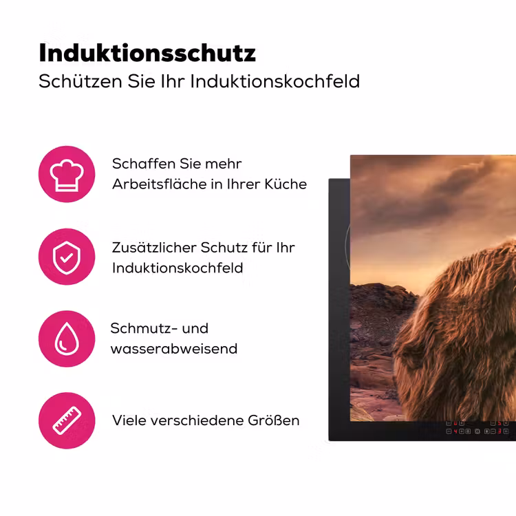 Schotse hooglander - Zon - Horizon - Koe - Dieren Inductie beschermer vinyl 3mm klein -zzzzzzz-lf-ups