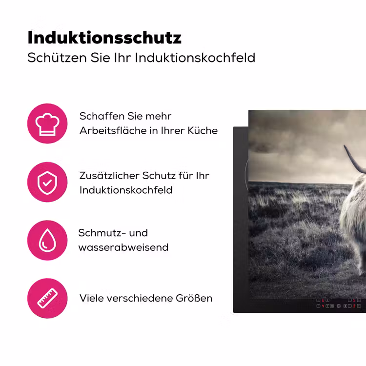 Schotse hooglander - Dieren - Wolken - Koe - Natuur Inductie beschermer vinyl 3mm klein -zzzzzzz-lf-ups