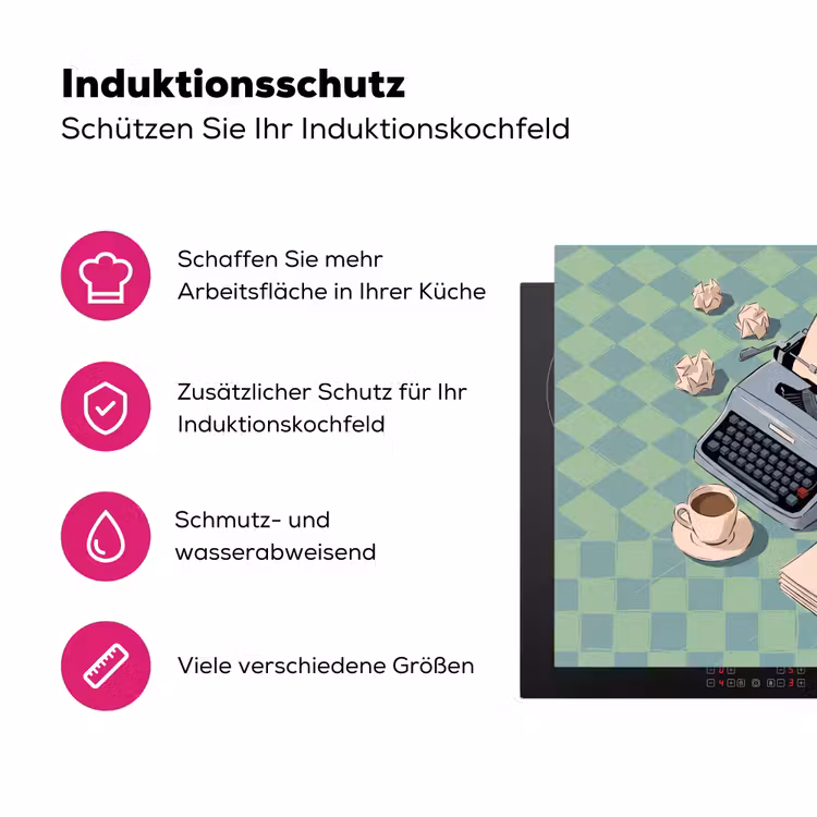 Typemachine - Kantoor - Vintage - Illustratie - Groen Inductie beschermer vinyl 3mm middel -zzzzzzz-lf-ups