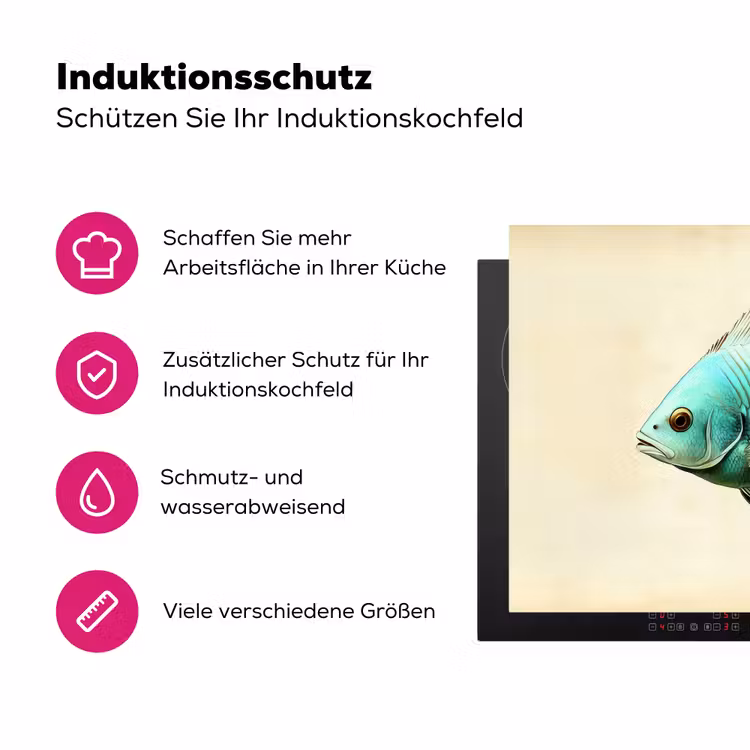 Schubben - Vis - Mint - Minimalistisch Inductie beschermer vinyl 3mm klein -zzzzzzz-lf-ups