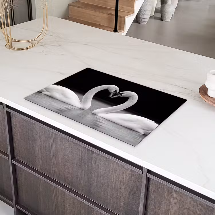 Zwanen - Hart - Zwart - Wit Inductie beschermer vinyl 3mm klein -sfeer8
