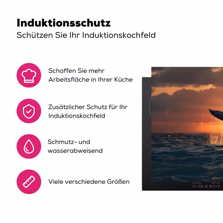 Walvis staart - Water - Zonsondergang Inductie beschermer vinyl 3mm klein -zzzzzzz-lf-ups