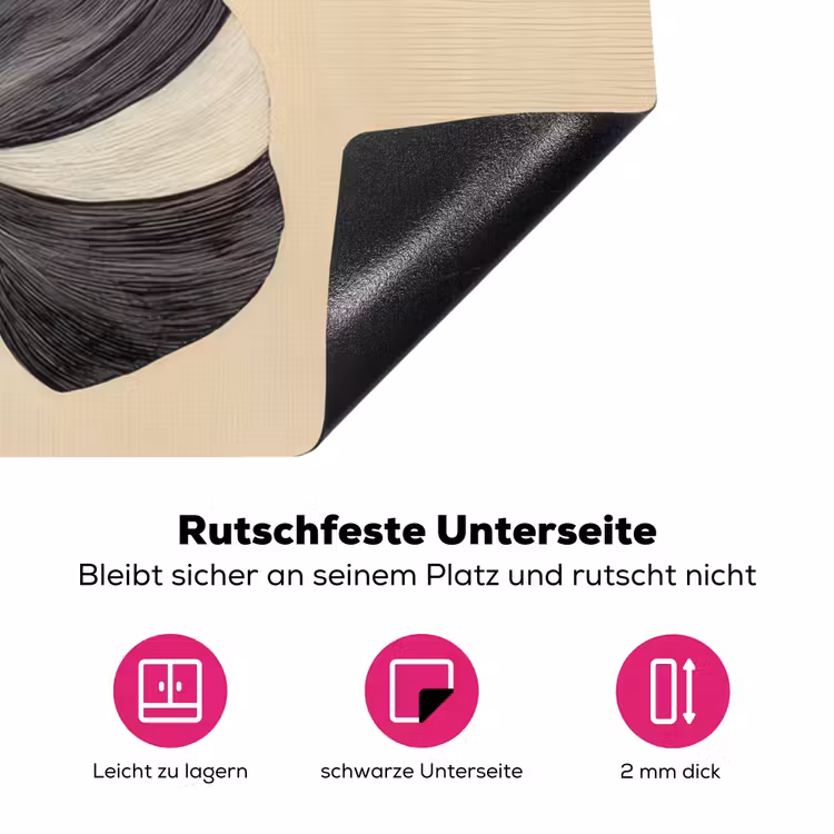 Zwart - Bladeren - Strepen - Minimalistisch Inductie beschermer vinyl 3mm klein -zzzzzzz-lf-onderkant