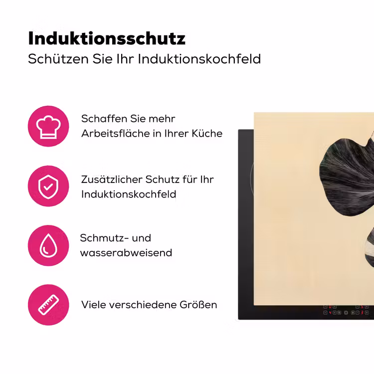 Zwart - Bladeren - Strepen - Minimalistisch Inductie beschermer vinyl 3mm klein -zzzzzzz-lf-ups