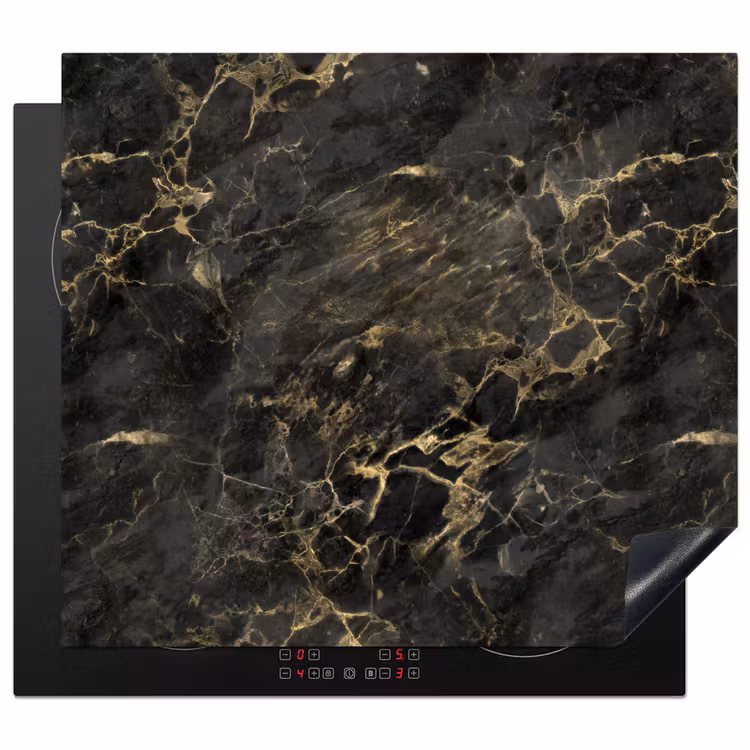 Zwart - Marmer - Goud - Nerf Inductie beschermer vinyl 3mm middel 274 -3d