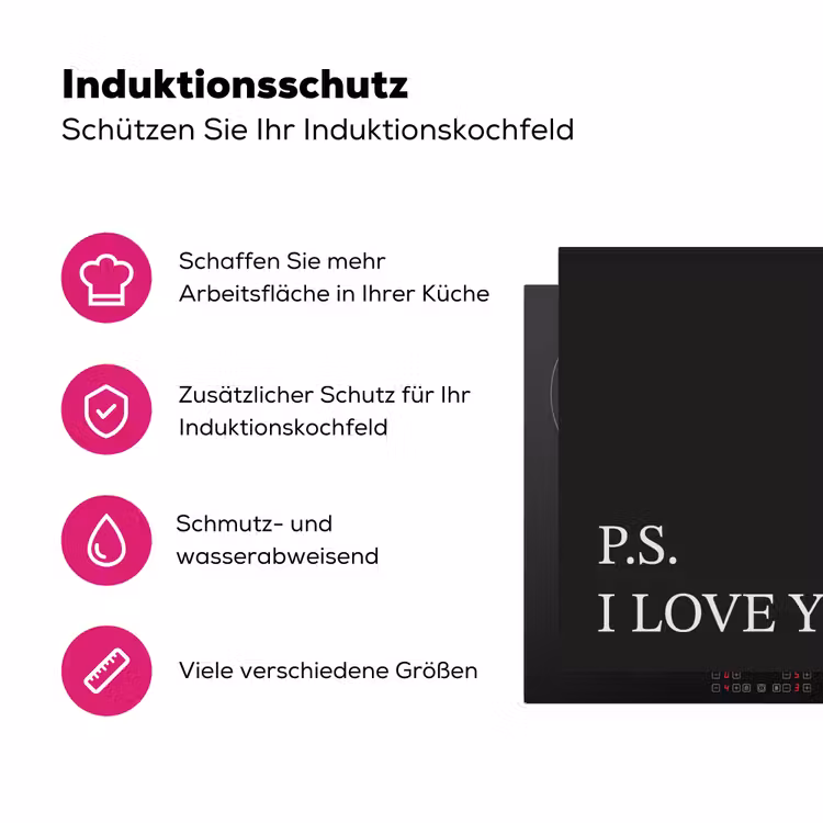 Zwart - Minimalistisch - Valentijn Inductie beschermer vinyl 3mm klein -zzzzzzz-lf-ups