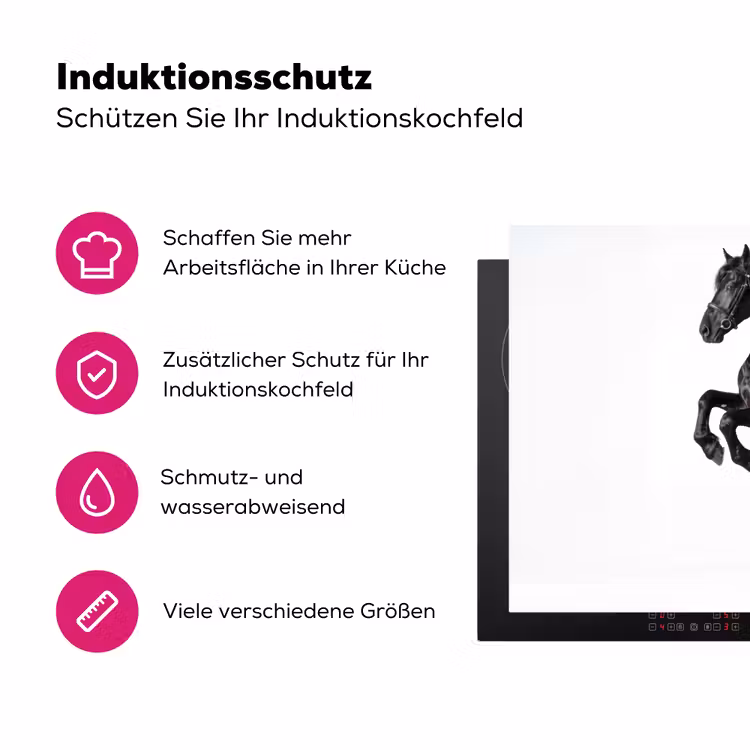 Zwart - Paard - Portret Inductie beschermer vinyl 3mm klein -zzzzzzz-lf-ups