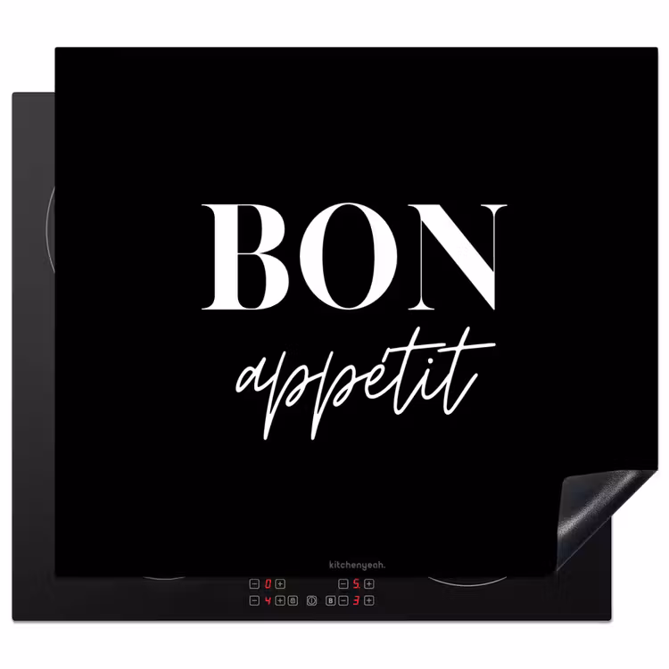 Zwart - Quote - Bon appétit Inductie beschermer vinyl 3mm middel -3d