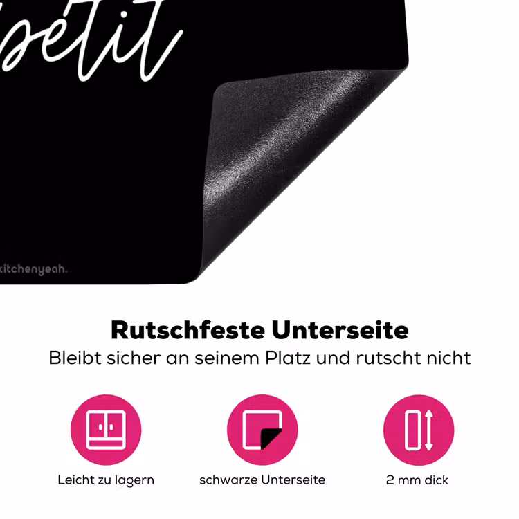 Zwart - Quote - Bon appétit Inductie beschermer vinyl 3mm middel -zzzzzzz-lf-onderkant