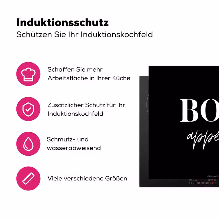 Zwart - Quote - Bon appétit Inductie beschermer vinyl 3mm middel -zzzzzzz-lf-ups
